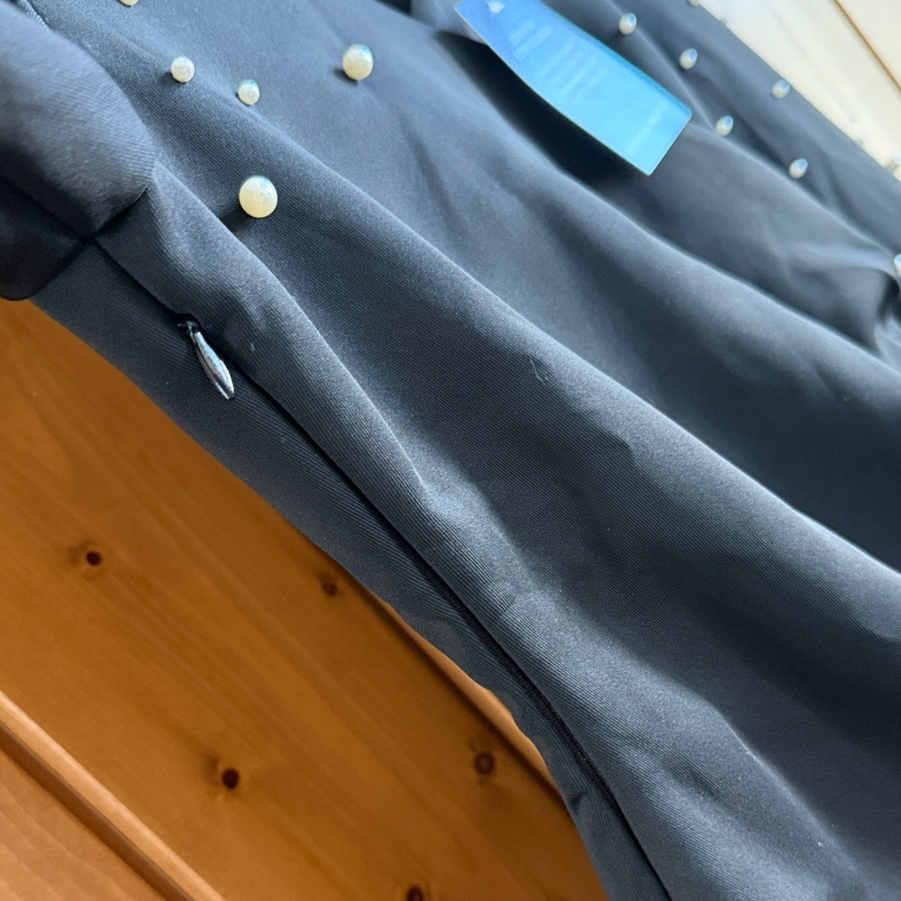 Boston Proper Elegant Black Pearl Embellished Bodice medium Top Blouse - Picture 12 of 12